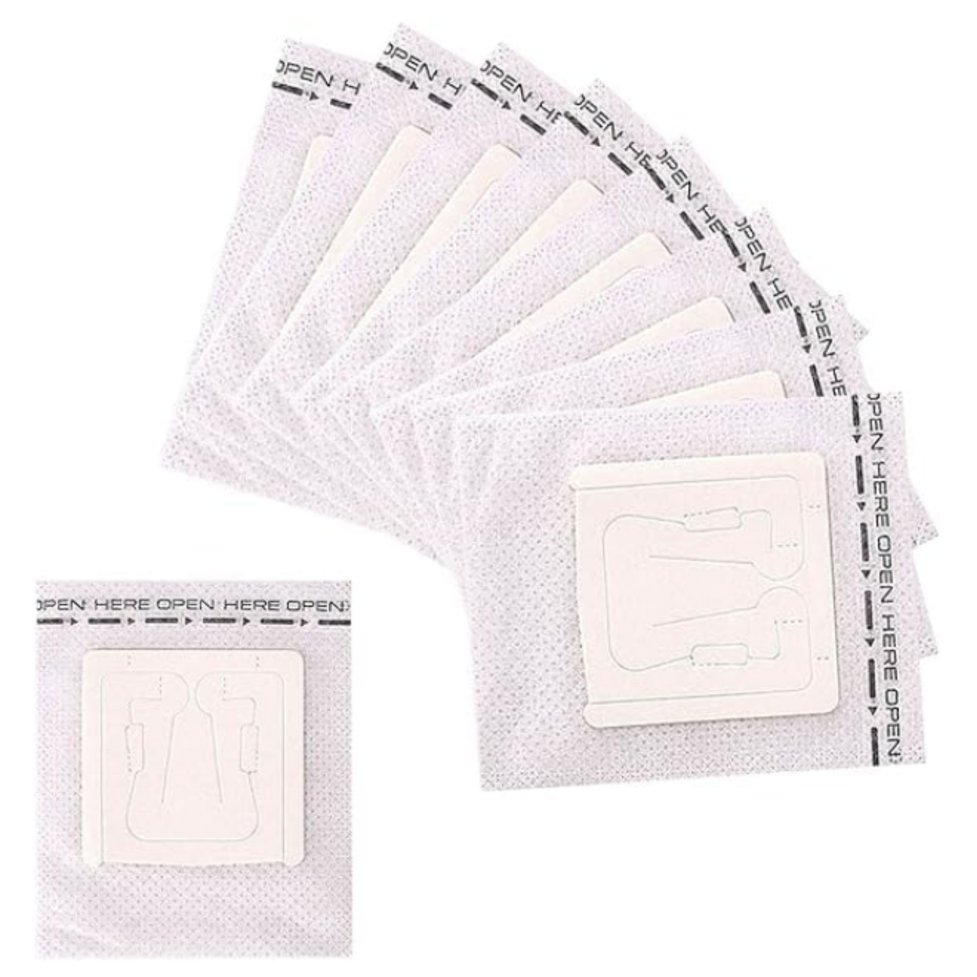 Multiple Coffee Filter Bags patches in clear packaging on a white background