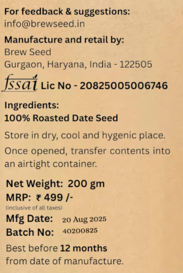 Brew Seed Date seed coffee Ingredients