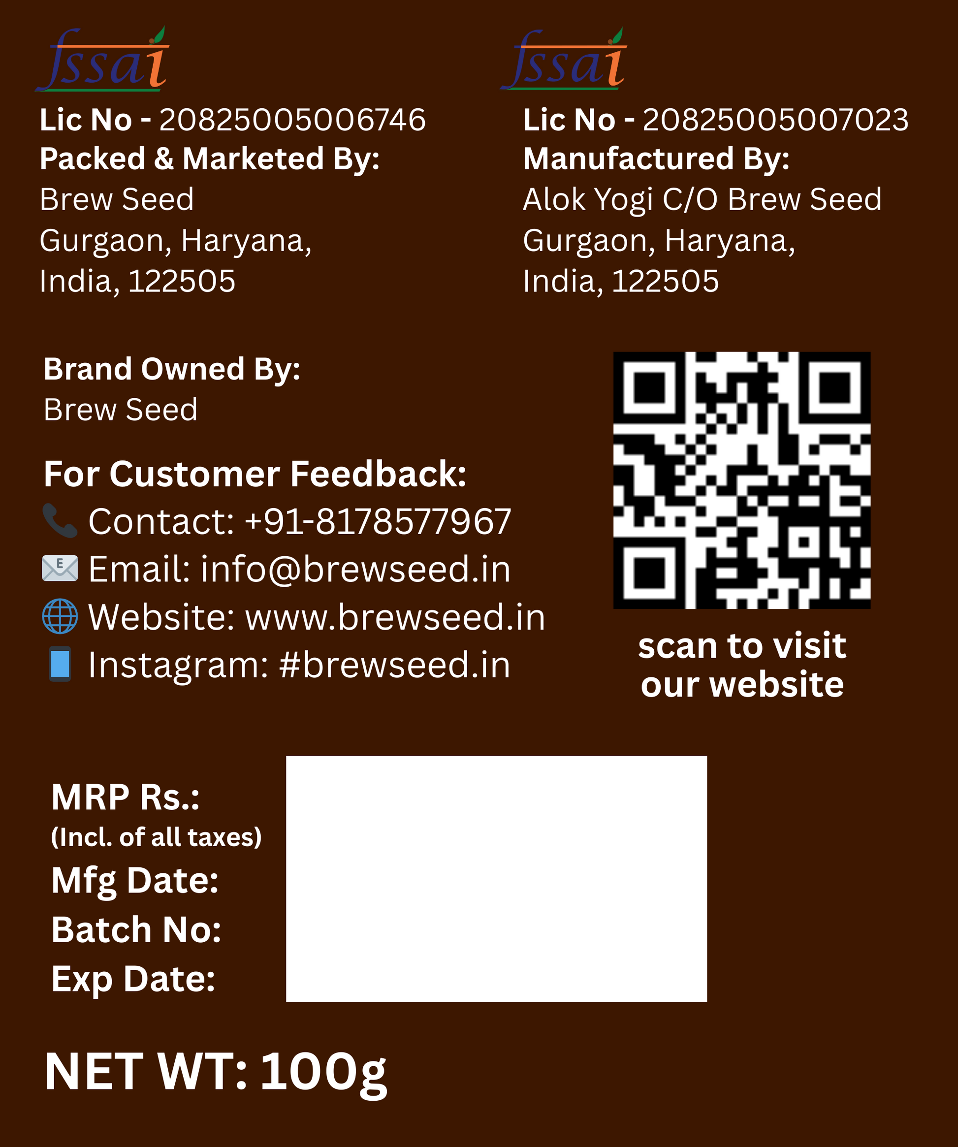 Brew Seed Instant Coffee 100g Details